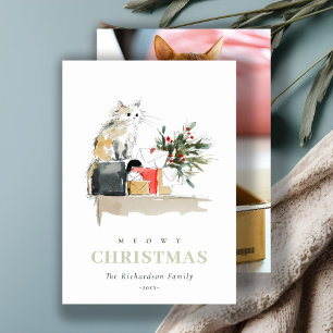 Tarjeta Festiva Navidades de Meowy regalan gato con una foto tiern