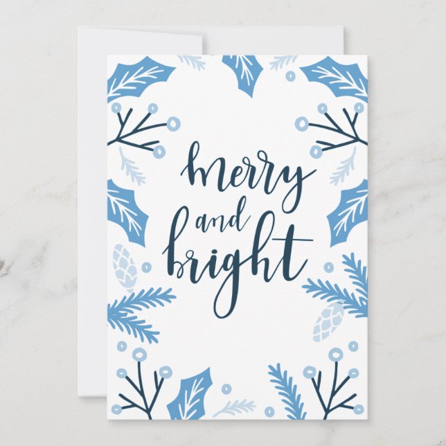 Tarjeta Festiva Navidades de Merry and Bright Blue Holly (Anverso)