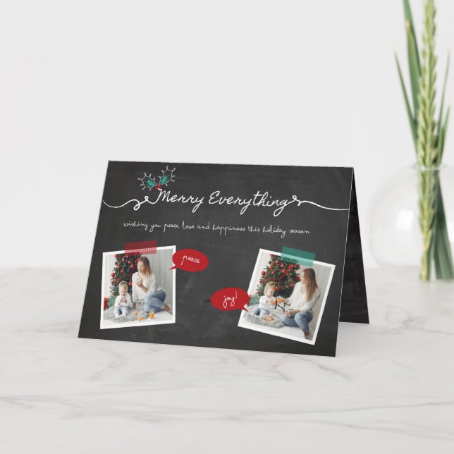 Tarjeta Festiva Navidades de Merry Everything Chalkboard Mistletoe (Anverso)