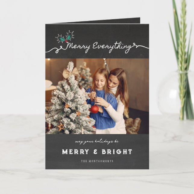 Tarjeta Festiva Navidades de Merry Everything Chalkboard Mistletoe (Anverso)