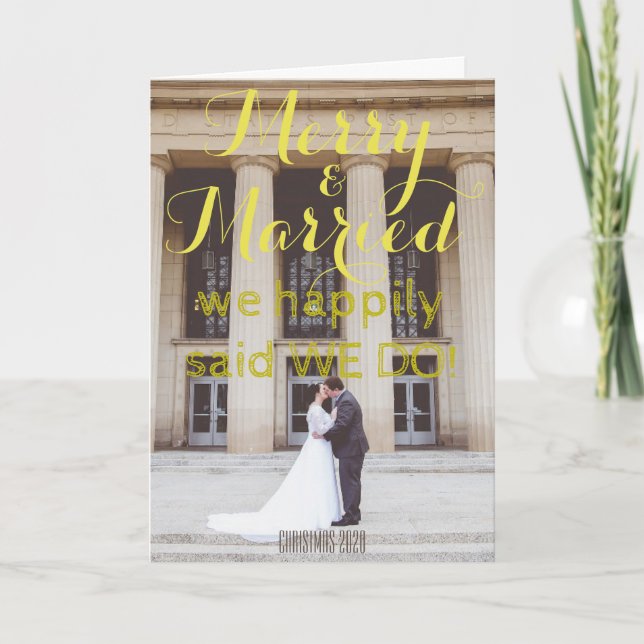 Tarjeta Festiva Navidades de Merry & Married Majestic Gold Scripts (Anverso)