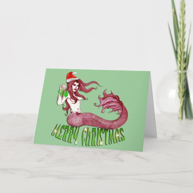 Tarjeta Festiva Navidades de Merry Mermaid (Anverso)