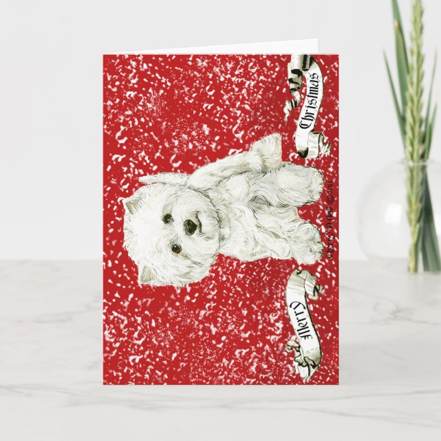 Tarjeta Festiva Navidades de Merry Westie (Anverso)