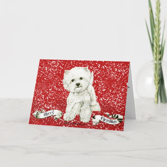 Tarjeta Festiva Navidades de Merry Westie (Anverso)