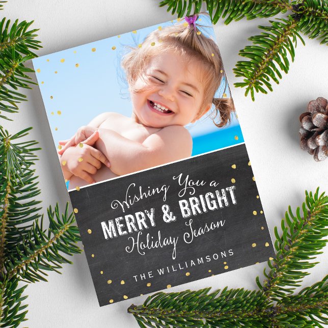 Tarjeta Festiva Navidades de Merry y Bright Foto de Confetti de or (Subido por el creador)