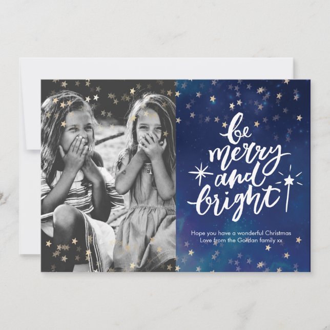 Tarjeta Festiva Navidades de Merry y Bright fotografiando noche es (Anverso)