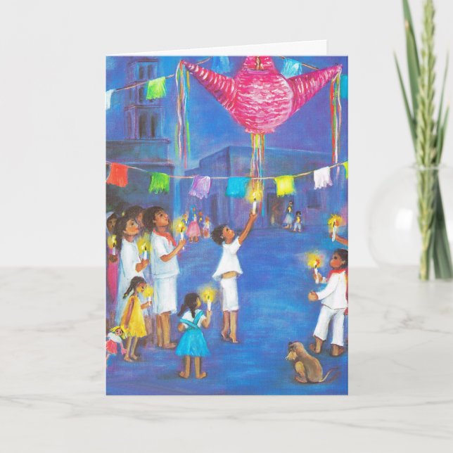 Tarjeta Festiva Navidades de México, velas, fuegos artificiales, p (Anverso)