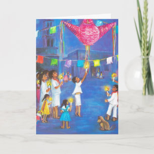 Tarjeta Festiva Navidades de México, velas, fuegos artificiales, p