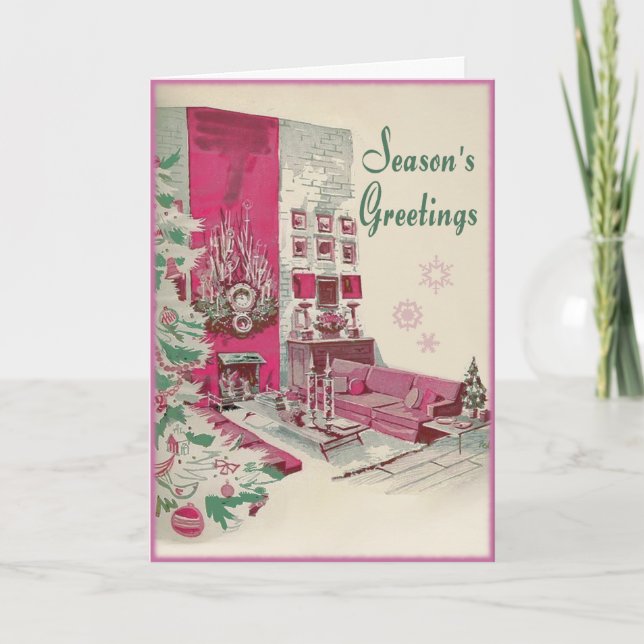 Tarjeta Festiva Navidades de Mid Century Modern Seasons Saludos (Anverso)
