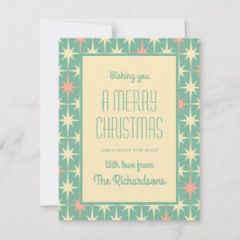 Tarjeta Festiva Navidades de Mid Century Moderno Retro Stars Verde