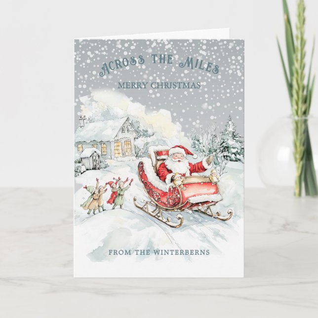 Tarjeta Festiva Navidades de Miles Santa Sleigh (Anverso)