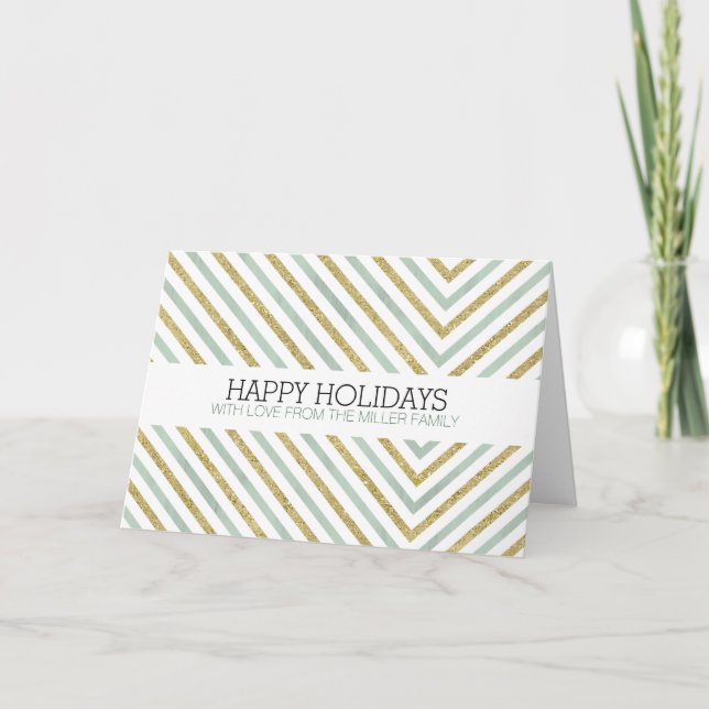 Tarjeta Festiva Navidades de Mint Gold y White Moda Chevron (Anverso)