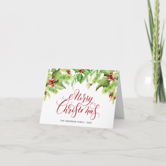 Tarjeta Festiva Navidades de Mistletoe saludan a Holly Berry (Anverso)