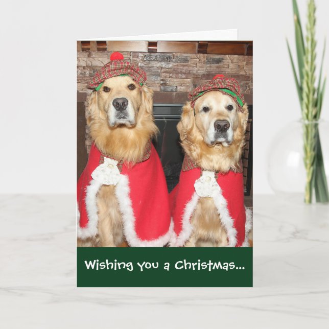 Tarjeta Festiva Navidades de moda antiguos de Golden Retriever (Anverso)