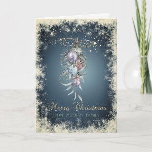 Tarjeta Festiva Navidades de moda: Bolas acuáticas, copos de nieve