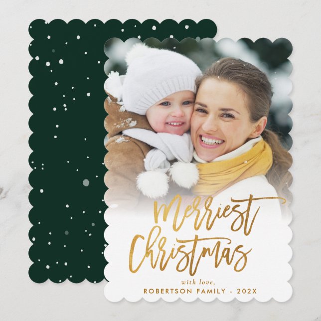 Tarjeta Festiva Navidades de moda con letras de cepillo de oro (Anverso / Reverso)
