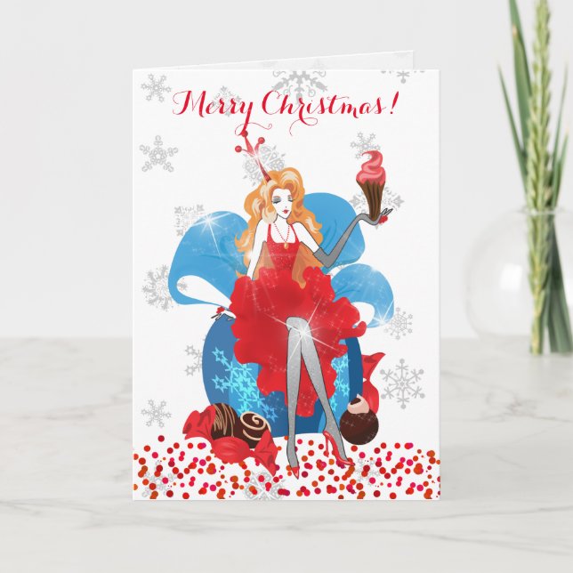 Tarjeta Festiva Navidades de moda ilustracion gris rojo elegante (Anverso)
