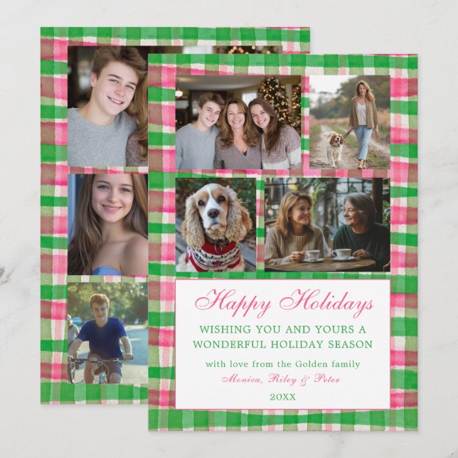 Tarjeta Festiva Navidades de moda Personalizado 9 Collage de fotos (Anverso / Reverso)