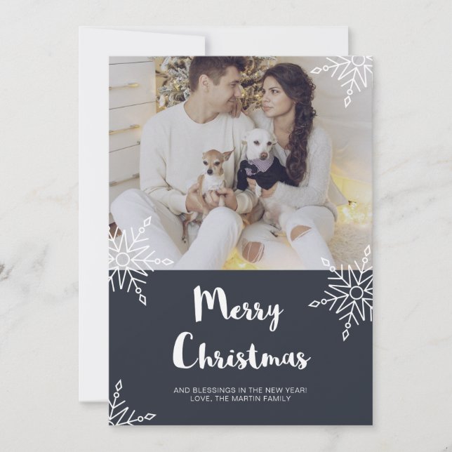 Tarjeta Festiva Navidades de Moda rusa hacen copas de nieve con fo (Anverso)