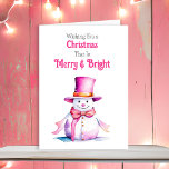 Tarjeta Festiva Navidades De Moda Vieja Snowman Pink<br><div class="desc">Una tarjeta de Navidades bonitos con un lindo muñeco de nieve de color rosa con un ambiente vintage. Navidades retro que se sienten anticuados.</div>
