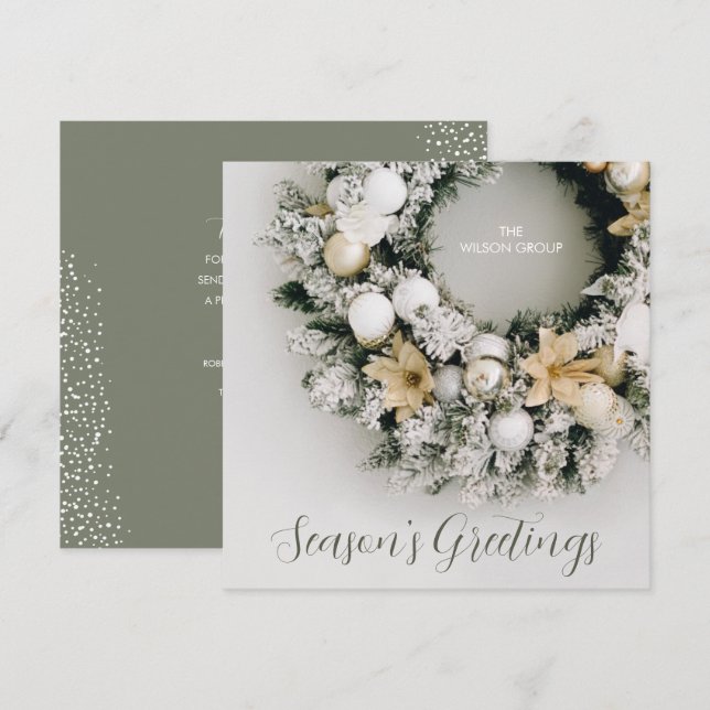 Tarjeta Festiva Navidades de moda Wreath Business Gracias Plaza (Anverso / Reverso)
