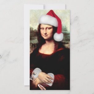 Tarjeta Festiva Navidades de Mona Lisa Santa Hat