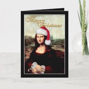 Tarjeta Festiva Navidades de Mona Lisa Santa Hat