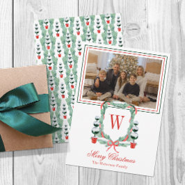 Tarjeta Festiva Navidades de monograma acuarela Escudo topiario Fo