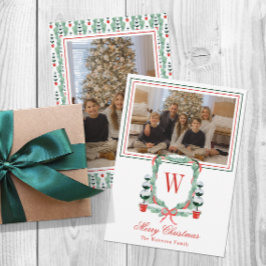 Tarjeta Festiva Navidades de monograma acuarela Escudo topiario Fo