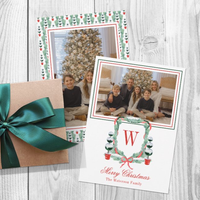 Tarjeta Festiva Navidades de monograma acuarela Escudo topiario Fo (Subido por el creador)