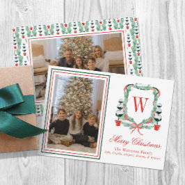 Tarjeta Festiva Navidades de monograma acuarela Escudo topiario Fo