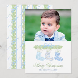 Tarjeta Festiva Navidades de Monograma Azul acuarela Foto de almac