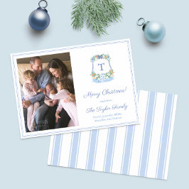 Tarjeta Festiva Navidades De Monograma Azul Y Blanco Pintado A Man