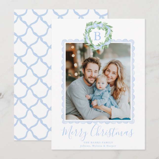 Tarjeta Festiva Navidades de monograma de la abuela Wreath Bow (Anverso / Reverso)