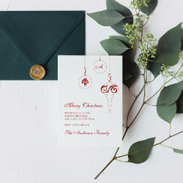 Tarjeta Festiva Navidades de Monograma Rojo Berry Bauble