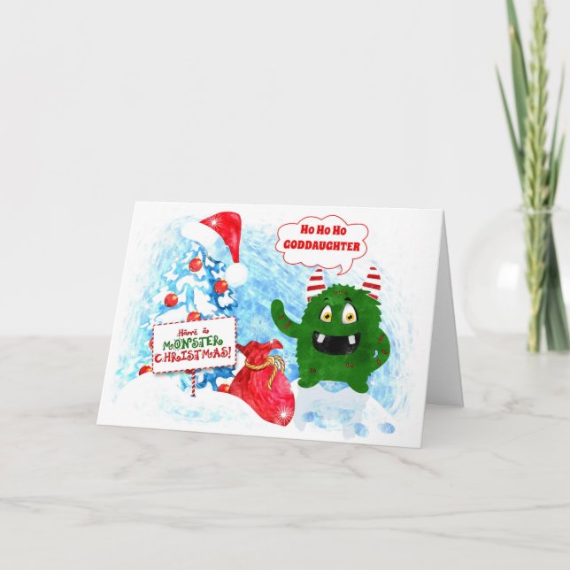 Tarjeta Festiva navidades de Monstruo de la Joven Hija (Anverso)