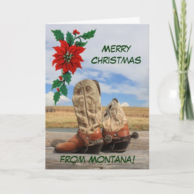 Tarjeta Festiva Navidades de Montana Western Boot (Anverso)