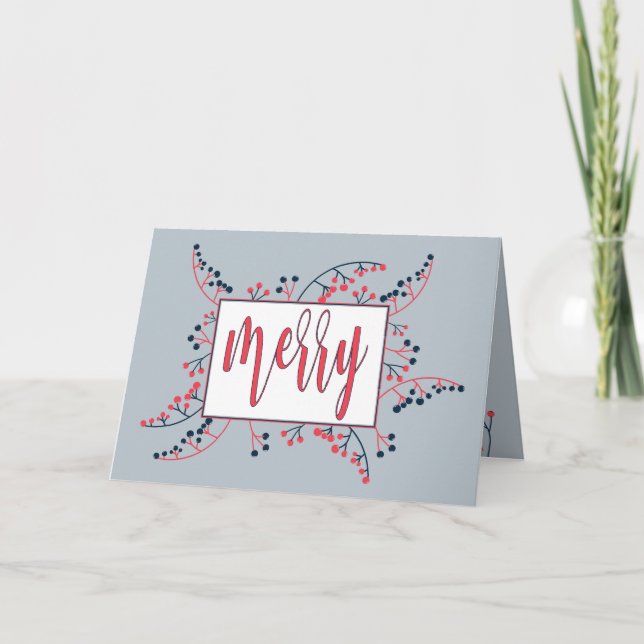 Tarjeta Festiva Navidades de moras azules rojas con mensaje modern (Anverso)