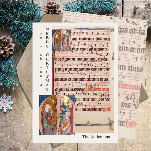 Tarjeta Festiva Navidades de música de chapas medievales de época  (Vintage Medieval Gregorian Chant Sheet Music Religious Christian Nativity Epiphany Christmas Card)