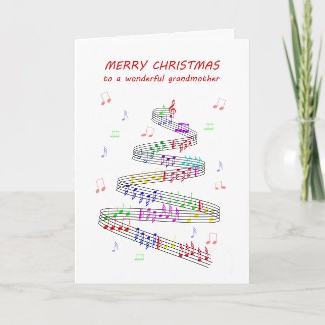 Tarjeta Festiva Navidades de música de hoja de abuela (Anverso)