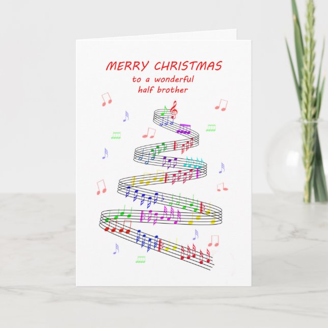 Tarjeta Festiva Navidades de música de hojas de medio hermano (Anverso)