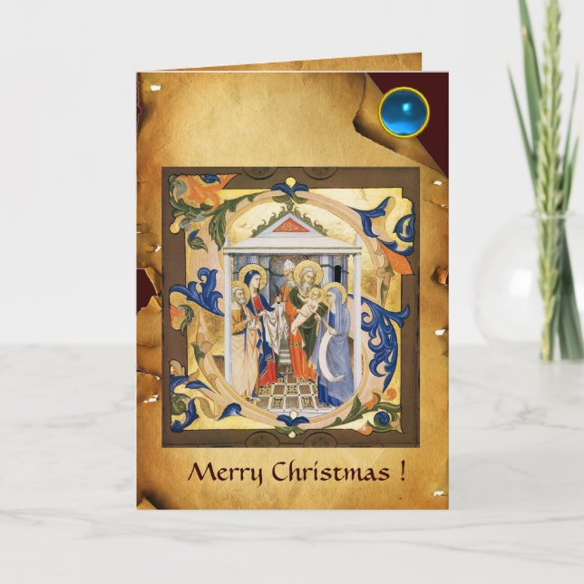 Tarjeta Festiva Navidades DE NATIVIDAD PARCHMENT Blue Gem (Anverso)