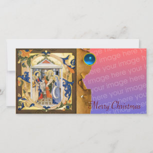 Tarjeta Festiva Navidades DE NATIVIDAD PARCHMENT Blue Gem
