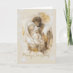 Tarjeta Festiva Navidades de natividad simple de acuarela