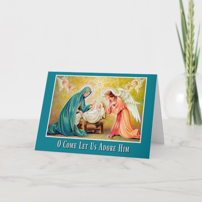 Tarjeta Festiva Navidades de Natividad Virgen María Jesús Ángel (Anverso)