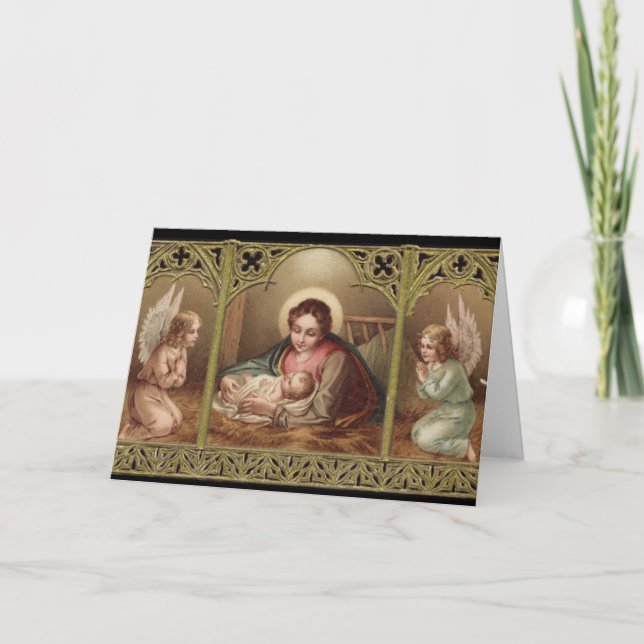 Tarjeta Festiva Navidades de Natividad Virgen María Jesús Ángeles (Anverso)