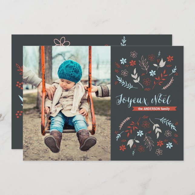 Tarjeta Festiva Navidades de Natural Noël festejan en pizarra (Anverso / Reverso)