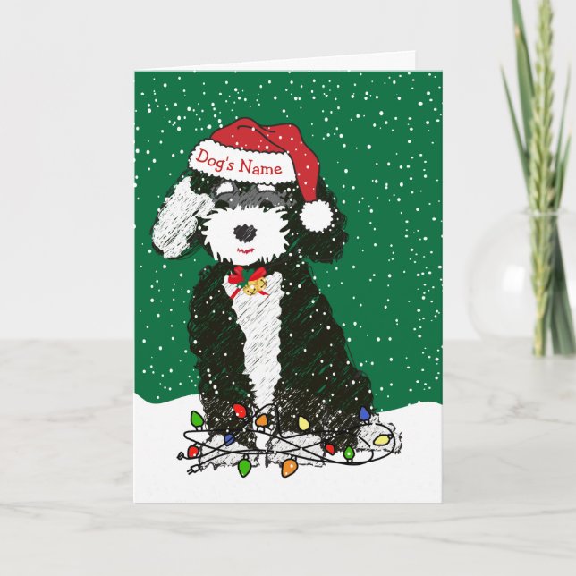 Tarjeta Festiva Navidades de Naughty Bernedoodle Personalizados (Anverso)