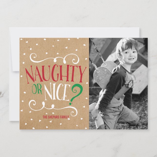 Tarjeta Festiva Navidades de Naughty o Nice Kraft (Anverso)