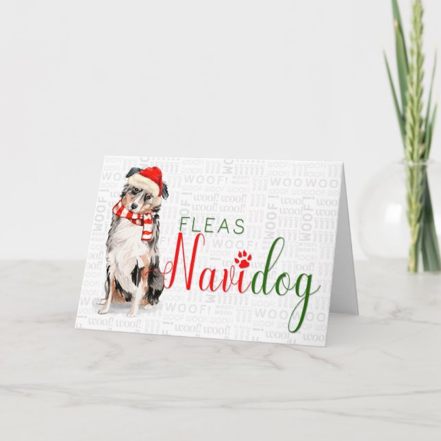 Tarjeta Festiva Navidades de Navidog de australianos de pastores g (Anverso)